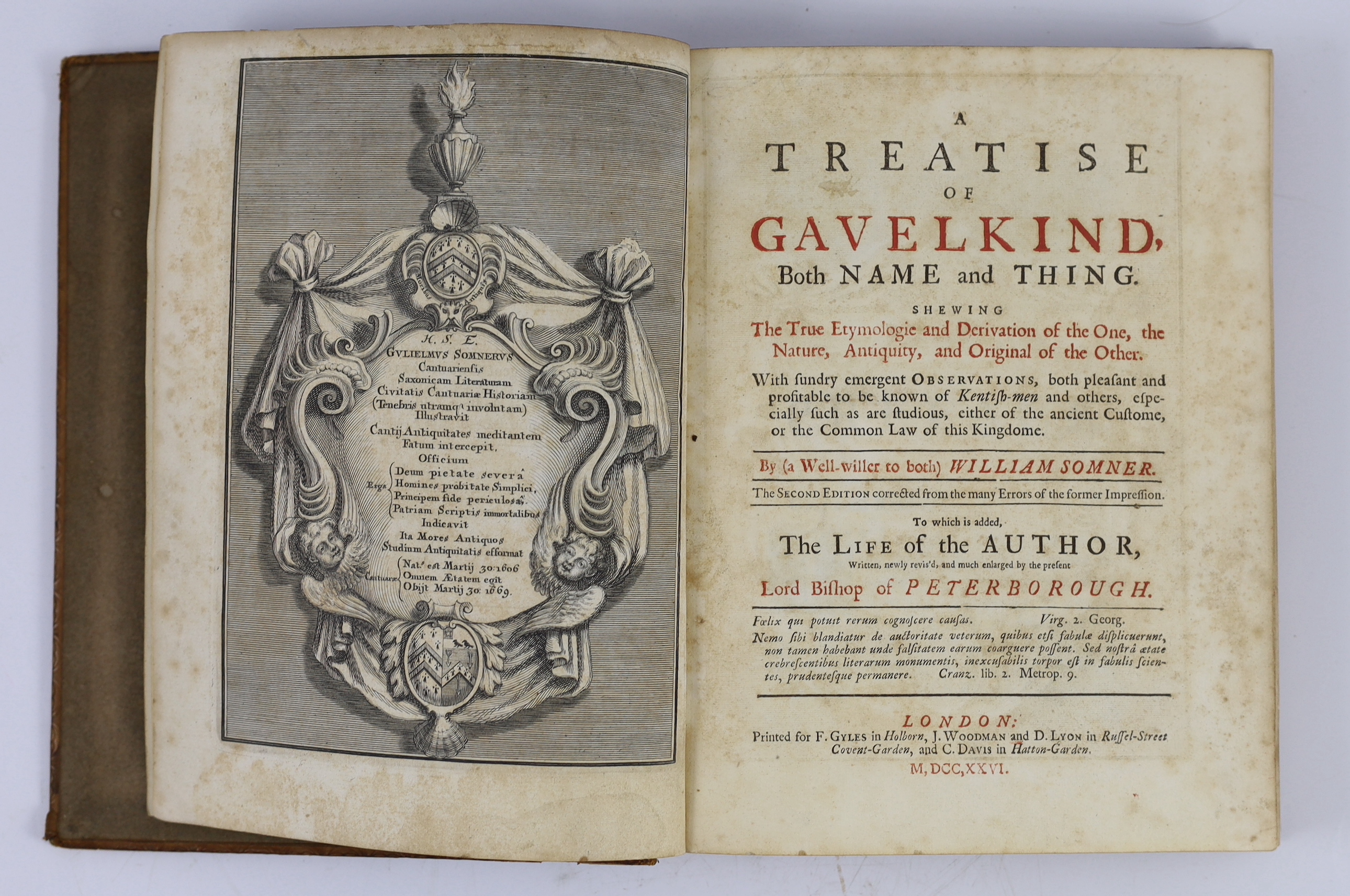 Somner, William - A Treatise of Gavelkind, both Name and Thing....2nd edition. corrected from the many errors of the former impression. To which is added, the Life of the Author....frontispiece, head and tailpiece decora